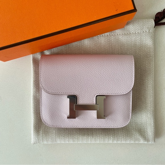 NEW Hermes Constance Slim Wallet Mauve Pale 2023 Authentic RARE - Picture 11 of 11